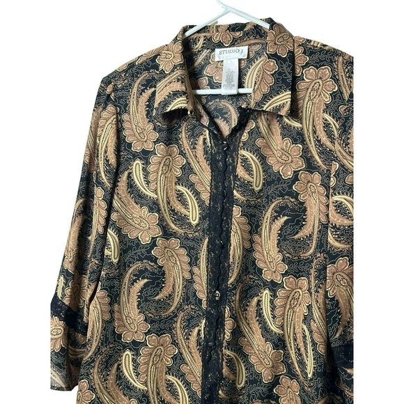 VTG Studio 1 Ladies Button Up Lace Accented Stylish Flowy Sleeve Blouse SZ 14 - Picture 5 of 7